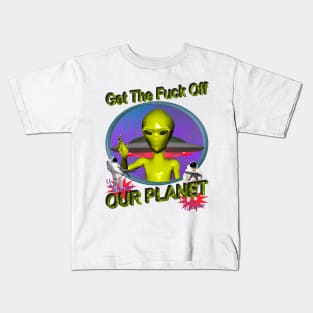 Get Off Our Planet - Alien UFO Funny Sci Fi Retro Neon 90's Y2K (color variant 2) Kids T-Shirt